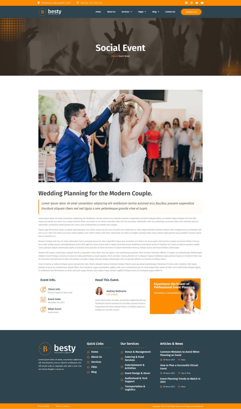 Besty Event Planner & Organizer Elementor Template Kit by Rometheme